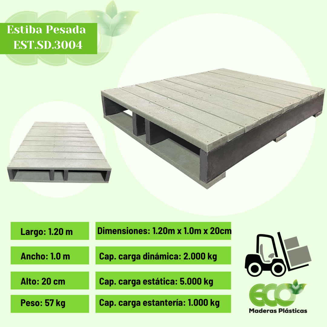 Estiba plástica Pesada, Dimensiones: 1.20m(largo) x 10m(ancho) x 20cm(alto), peso: 57kg